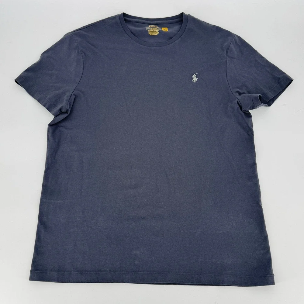 Polo Ralph Lauren Mens Custom Slim Fit Navy Blue Short Sleeve T-Shirt Size L‎